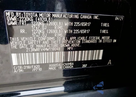 2021 Toyota Rav4 Xle from USA, damaged, VIN 2T3RWRFV4MW118048